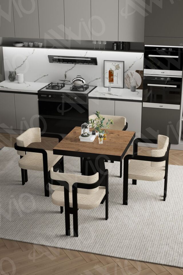 Nero Bohem Ayak Tokyo Demonte Sandalye 80x80 Yemek Masası Mutfak Masası 4 Kişilik