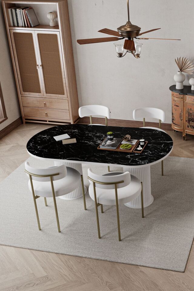 West Beyaz Bohem Ayak 80x140 Yemek Masası Mutfak Masası Salon Masası Masa Sandalye Takımı