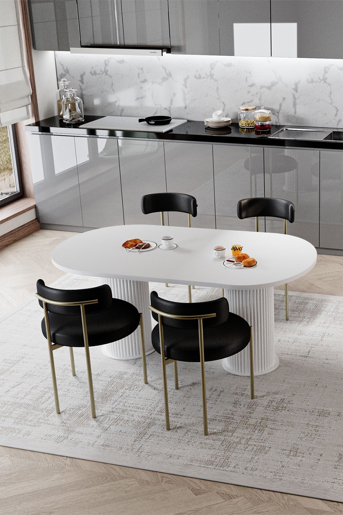 Rita Beyaz Bohem Ayak 80x140 Yemek Masası & Mutfak Masası & Salon Masası Masa Sandalye Takımı