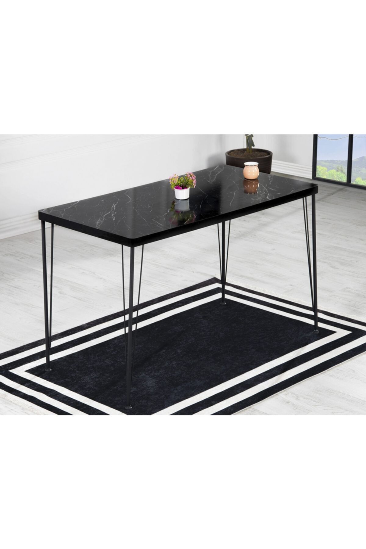 Arzu Yemek Masası Takımı-mutfak Masası Takımı Mermer Görünüm 60x120 Oval Kenar SİYAH MERMER - 60x120