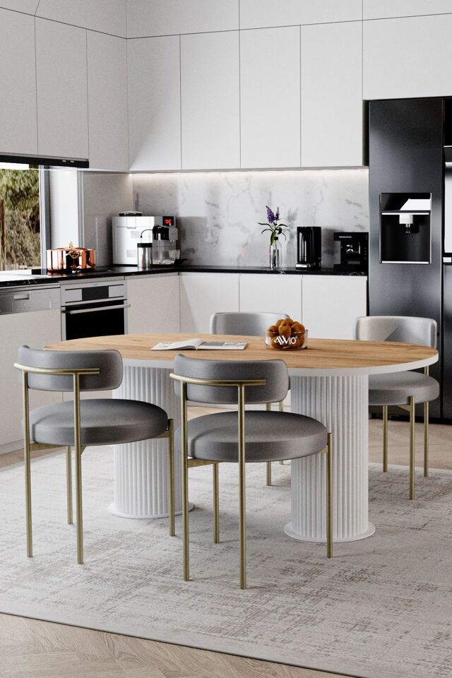 Eliza Beyaz Bohem Ayak 80x140 Yemek Masası & Mutfak Masası & Salon Masası Masa Sandalye Takımı