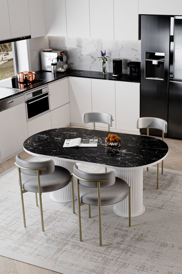 Eliza Beyaz Bohem Ayak 80x140 Yemek Masası & Mutfak Masası & Salon Masası Masa Sandalye Takımı