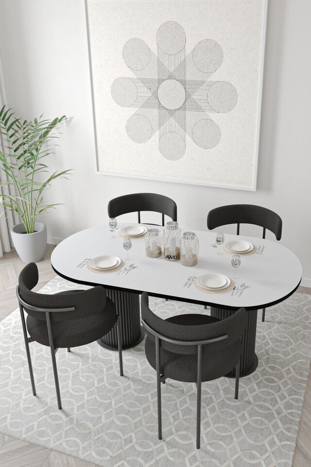 Retro Teddy Sandalye Bohem Lake Mdf Ayak 80x160 Yemek Masası Mutfak Masası Masa Sandalye Takımı