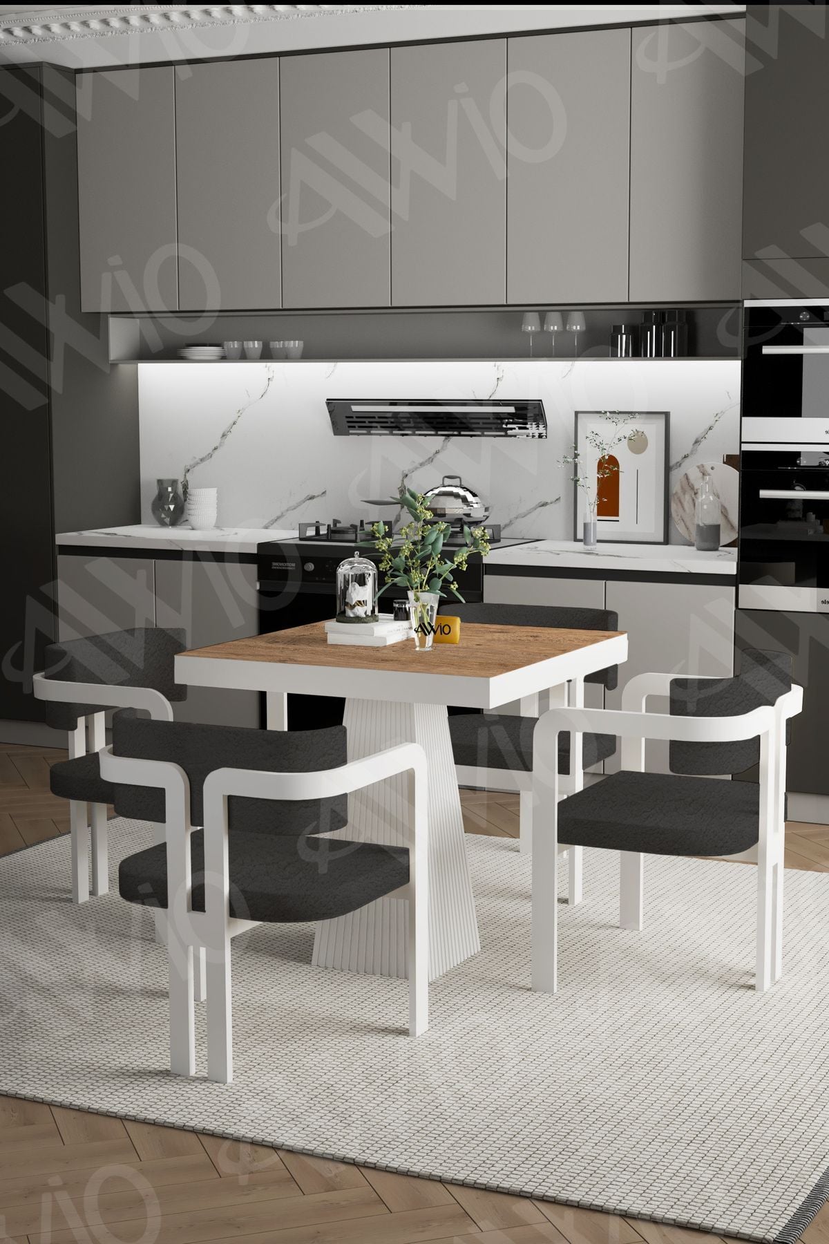 DORA Lake Mdf Ayak Tokyo Demonte Sandalye 80x80 Yemek Masası Mutfak Masası 4 Kişilik