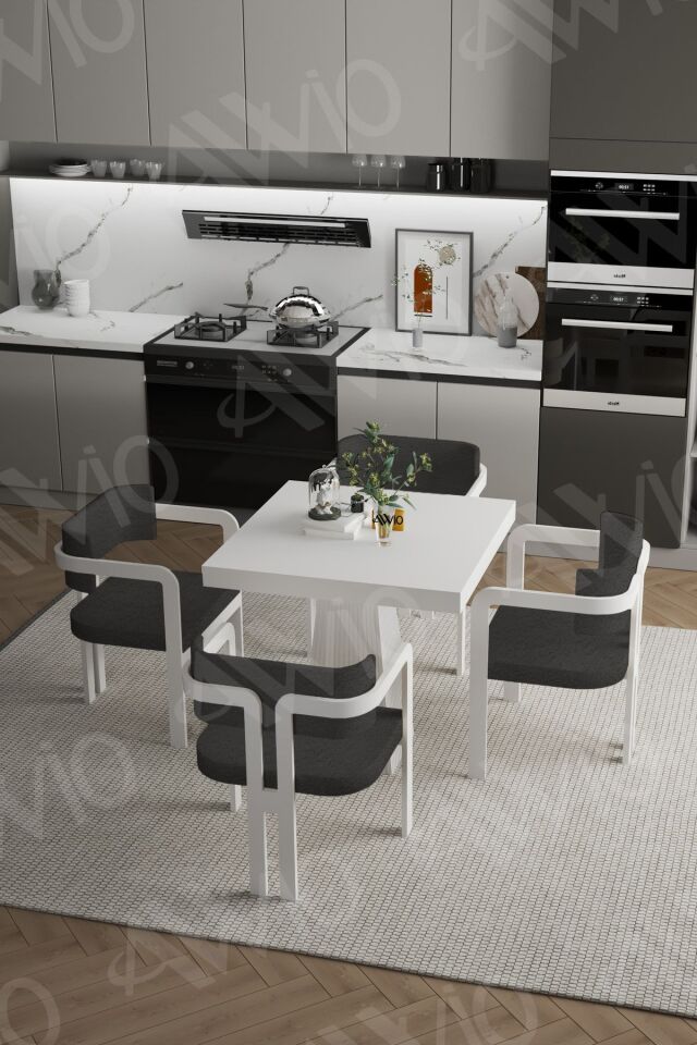 Dora Lake MDF Ayak Tokyo Demonte Sandalye 80x80 Yemek Masası Mutfak Masası 4 Kişilik