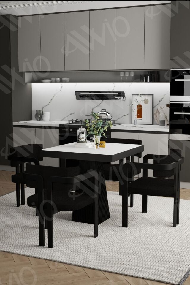 Sirius Lake MDF Ayak Tokyo Demonte Sandalye 80x80 Yemek Masası Mutfak Masası 4 Kişilik