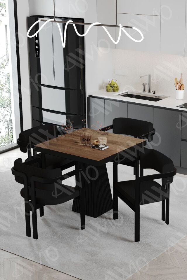 Sirius Lake MDF Ayak Tokyo Demonte Sandalye 80x80 Yemek Masası Mutfak Masası 4 Kişilik