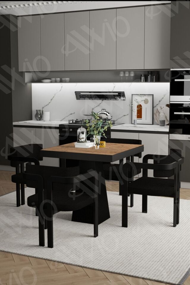 Sirius Lake MDF Ayak Tokyo Demonte Sandalye 80x80 Yemek Masası Mutfak Masası 4 Kişilik