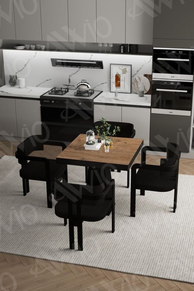 Sirius Lake MDF Ayak Tokyo Demonte Sandalye 80x80 Yemek Masası Mutfak Masası 4 Kişilik