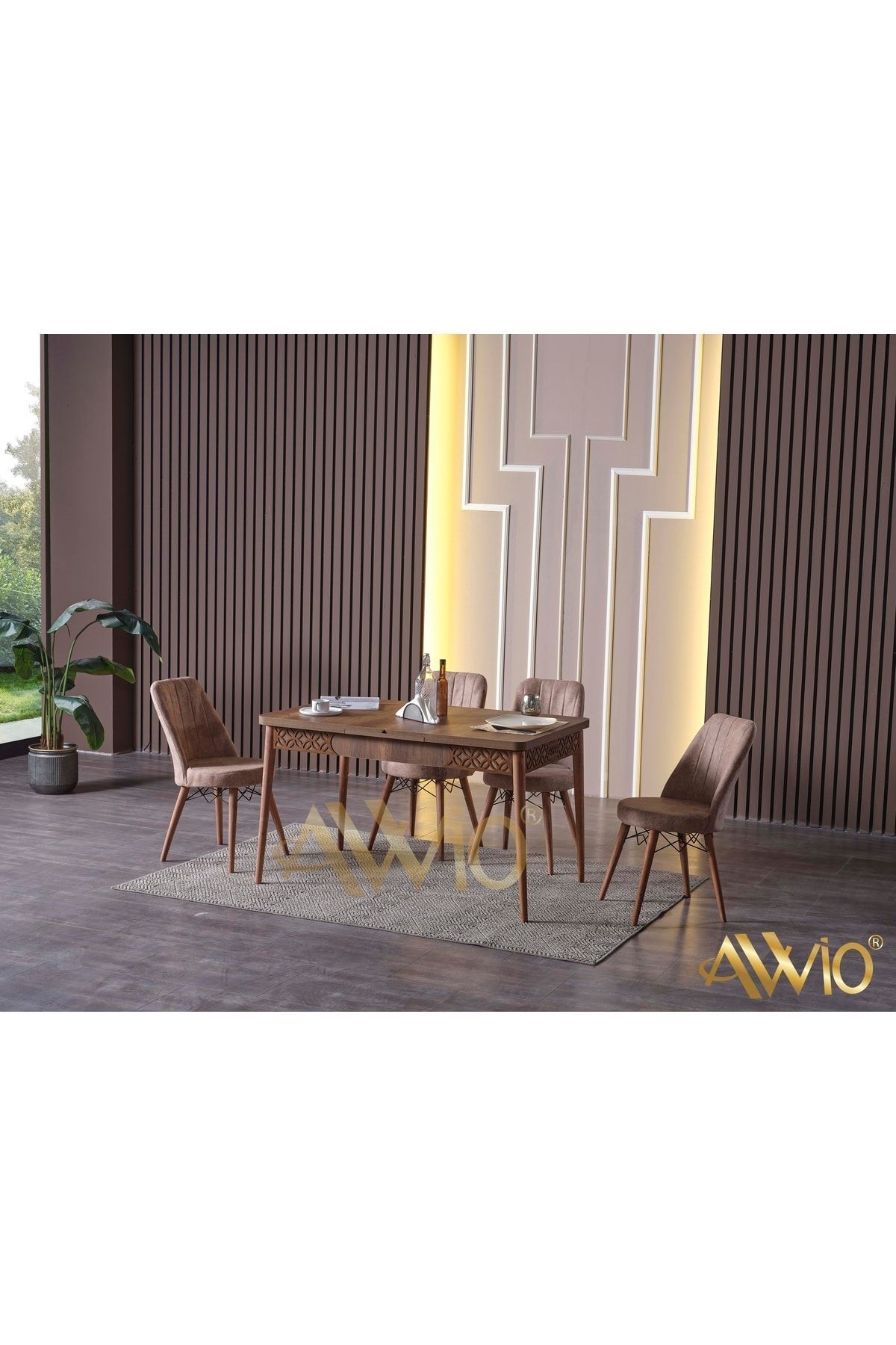 Lotus Yemek Masası Mutfak Masası Açılır Masa Takımı 4 Sandalyeli CAPPUCCINO - 80X170