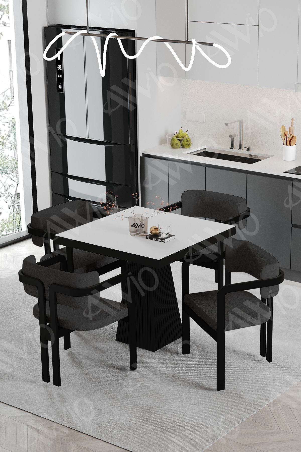 LEXUS Lake Mdf Ayak Tokyo Demonte Sandalye 80x80 Yemek Masası Mutfak Masası 4 Kişilik