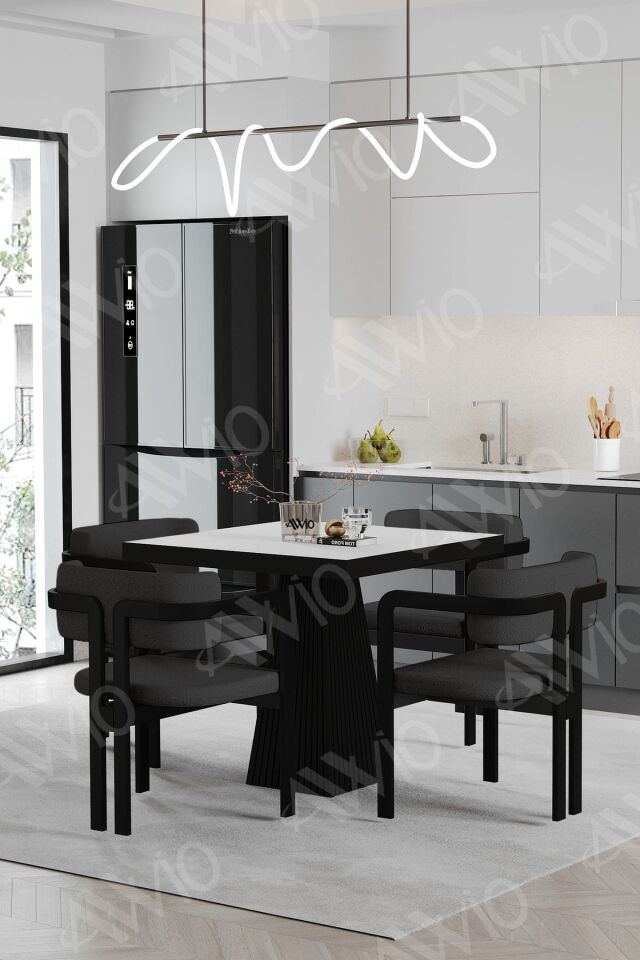 LEXUS Lake Mdf Ayak Tokyo Demonte Sandalye 80x80 Yemek Masası Mutfak Masası 4 Kişilik