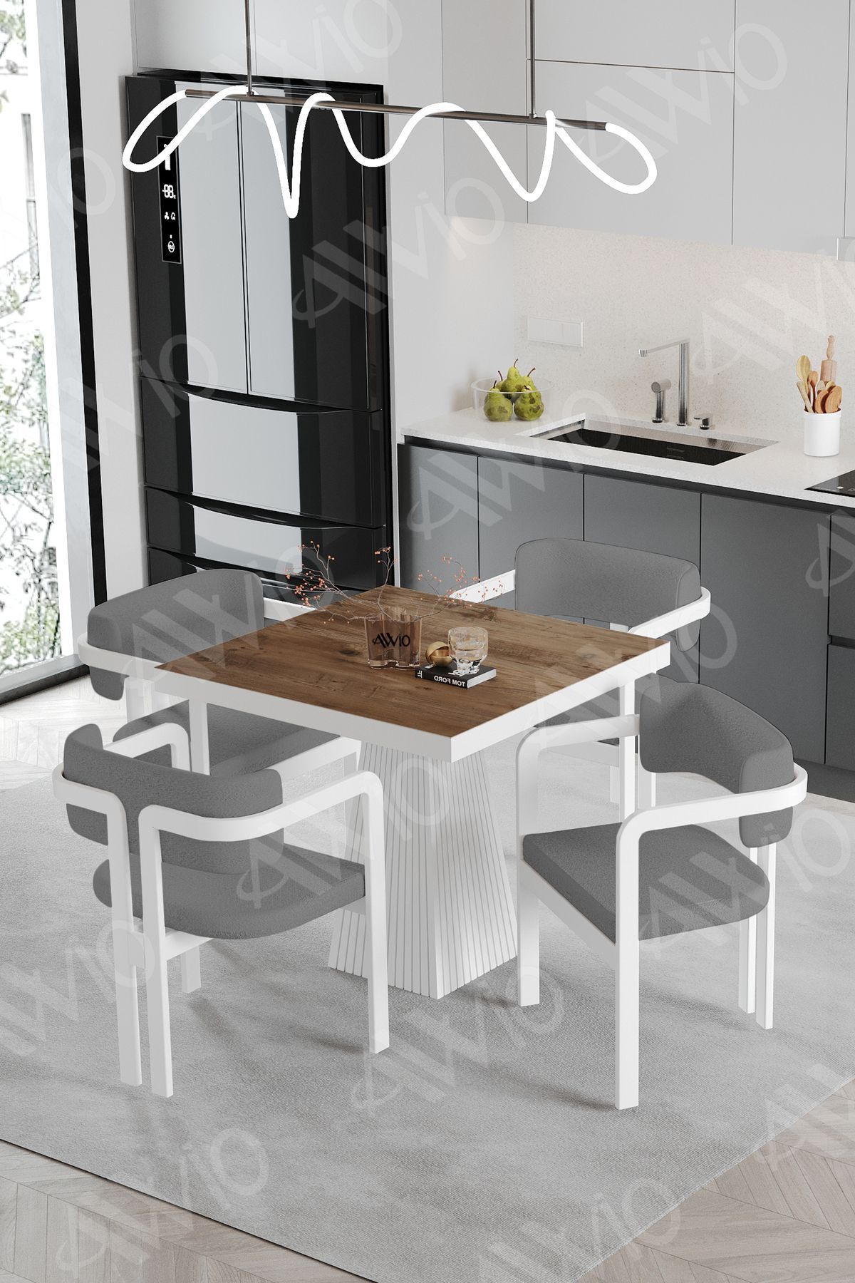 BİANCO Lake Mdf Ayak Tokyo Demonte Sandalye 80x80 Yemek Masası Mutfak Masası 4 Kişilik