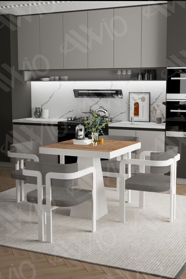 Bianco Lake MDF Ayak Tokyo Demonte Sandalye 80x80 Yemek Masası Mutfak Masası 4 Kişilik