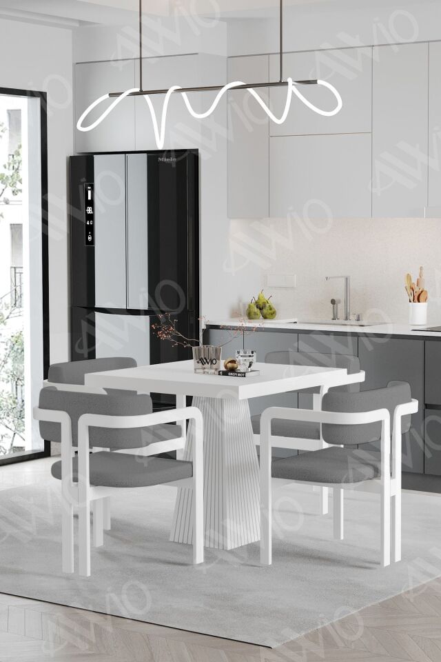 Bianco Lake MDF Ayak Tokyo Demonte Sandalye 80x80 Yemek Masası Mutfak Masası 4 Kişilik