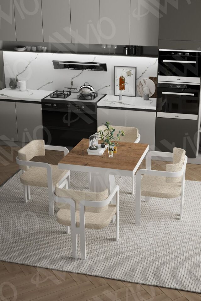 Sofia Lake MDF Ayak Tokyo Demonte Sandalye 80x80 Yemek Masası Mutfak Masası 4 Kişilik