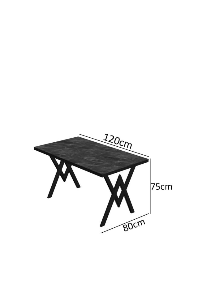 Alara Mutfak Masası Yemek Masası Balkon Masası Cafe Masası 80X120 SİYAH MERMER - 80X120