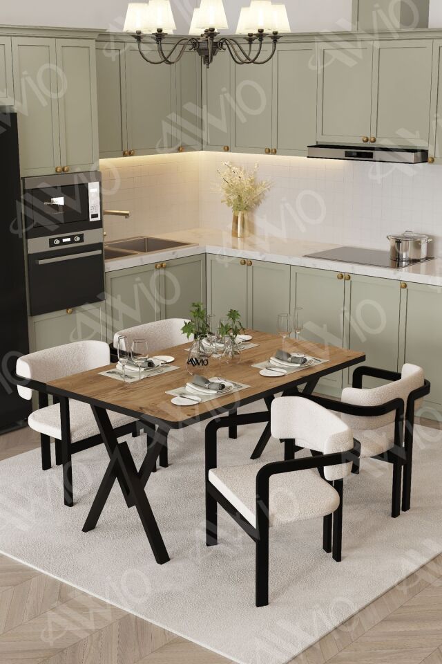 Aria Tokyo Demonte Sandalye 80x120 Yemek Masası Mutfak Masası Salon Masası 4 Kişilik