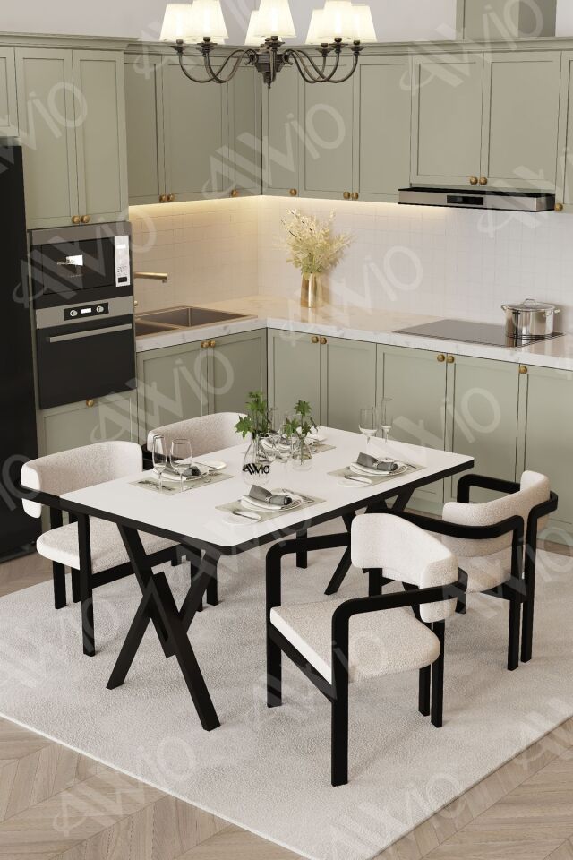 Aria Tokyo Demonte Sandalye 80x120 Yemek Masası Mutfak Masası Salon Masası 4 Kişilik