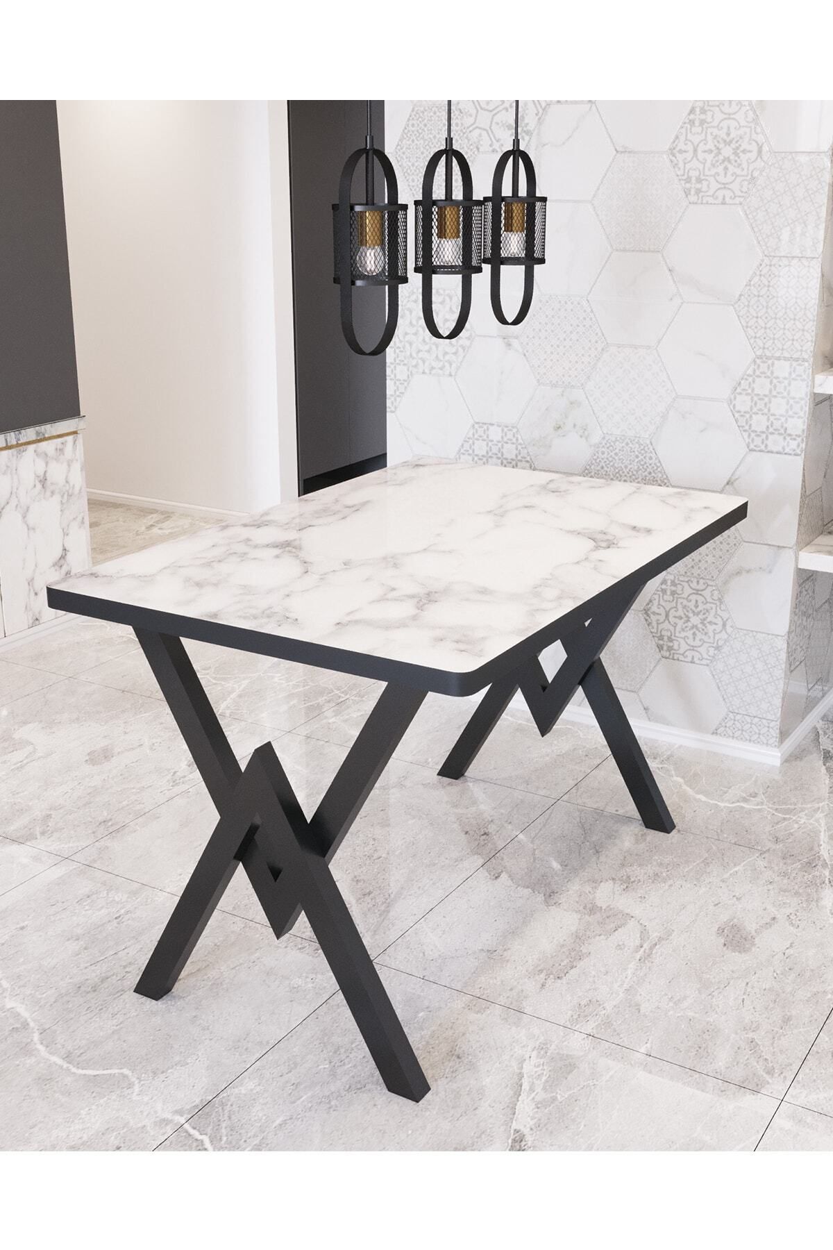Alara Mutfak Masası Yemek Masası Balkon Masası Cafe Masası 120X80 BEYAZ MERMER - 120X80