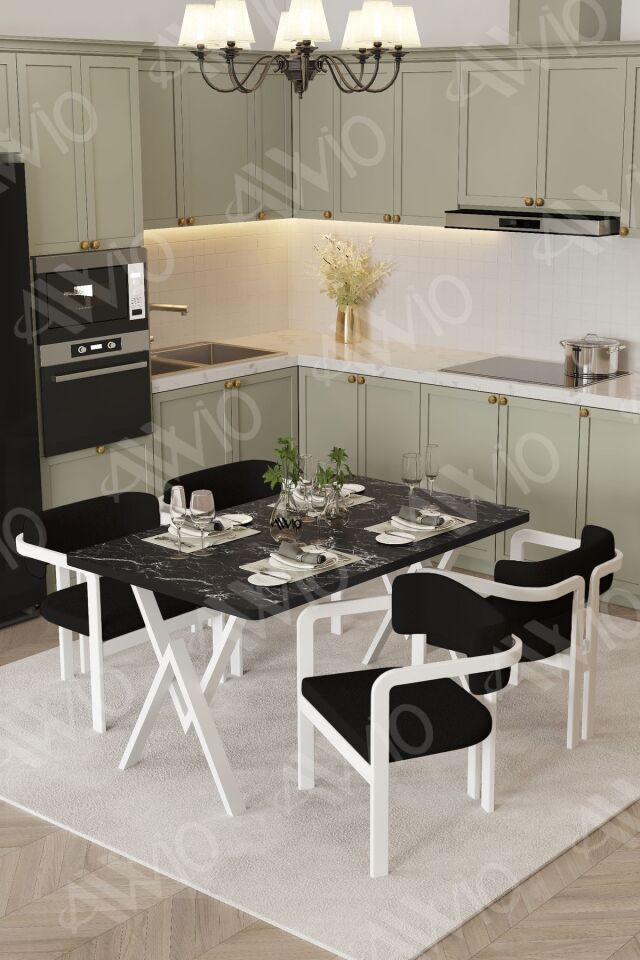 Elsa Tokyo Demonte Sandalye Bohem Ayak 80x120 Yemek Masası Mutfak Masası 4 Kişilik