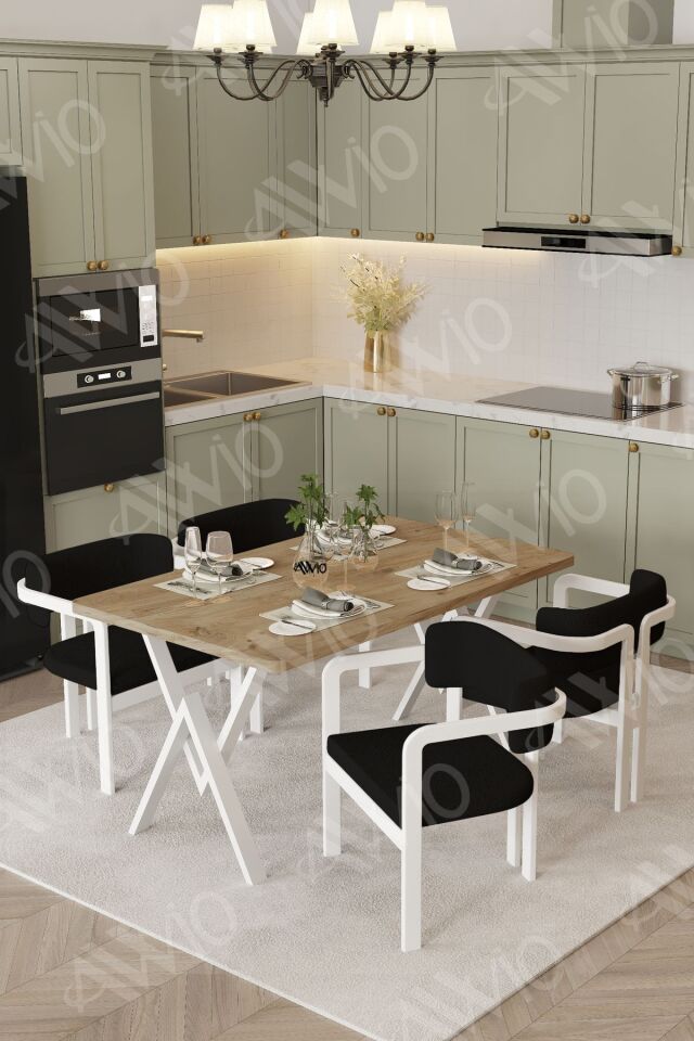 Elsa Tokyo Demonte Sandalye Bohem Ayak 80x120 Yemek Masası Mutfak Masası 4 Kişilik