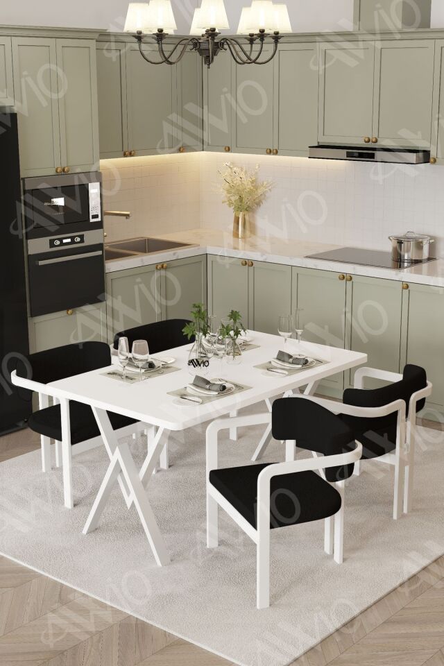 Elsa Tokyo Demonte Sandalye Bohem Ayak 80x120 Yemek Masası Mutfak Masası 4 Kişilik