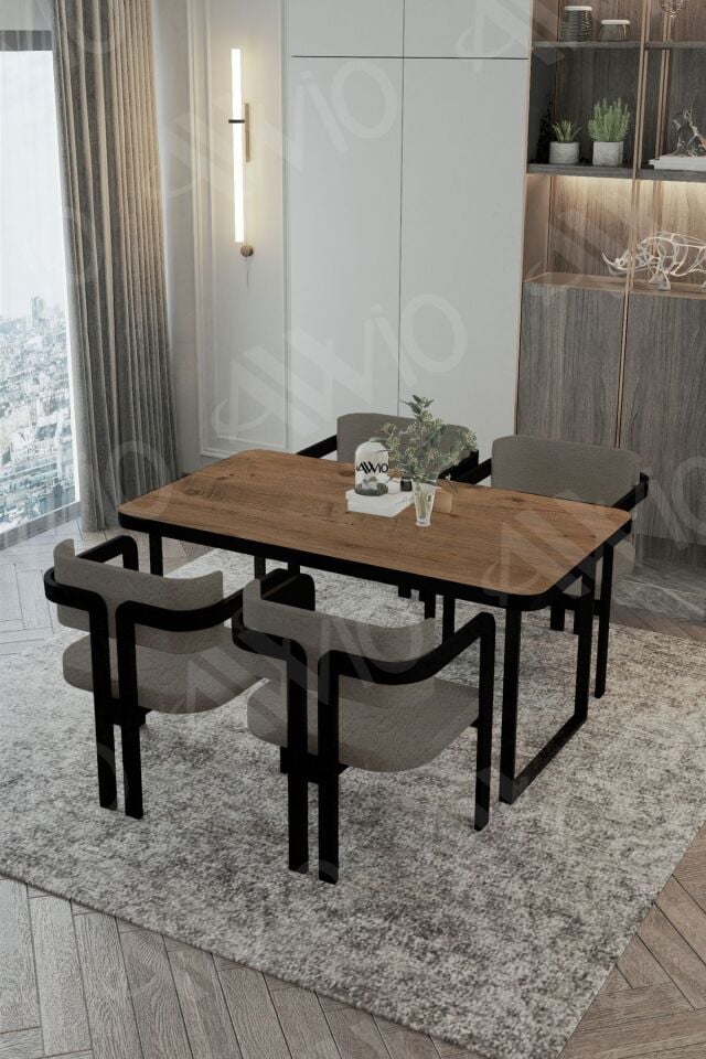 Roxy Metal Ayak Tokyo Demonte Sandalye 80x120 Yemek Masası Mutfak Masası 4 Kişilik