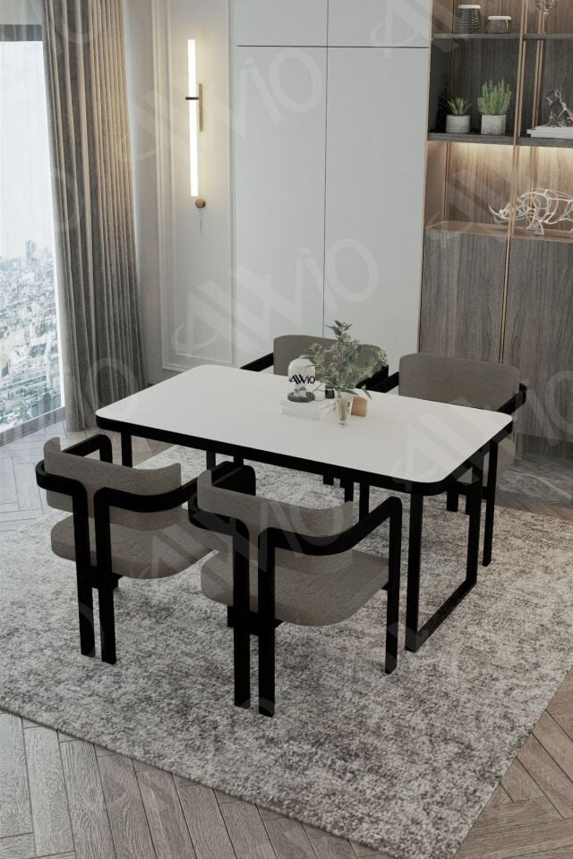 Roxy Metal Ayak Tokyo Demonte Sandalye 80x120 Yemek Masası Mutfak Masası 4 Kişilik