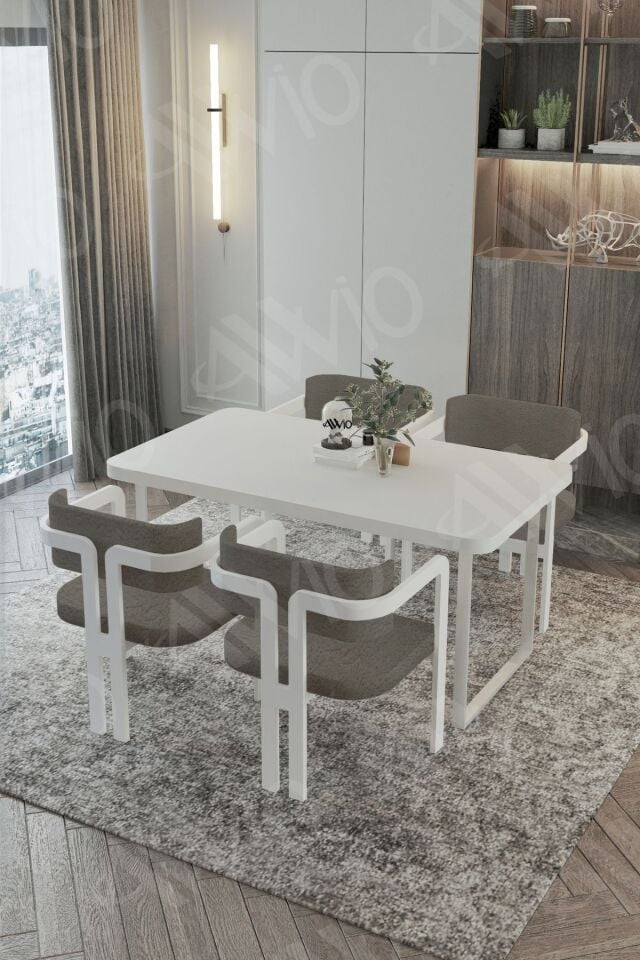 Marco Metal Ayak Tokyo Demonte Sandalye 80x120 Yemek Masası Mutfak Masası 4 Kişilik