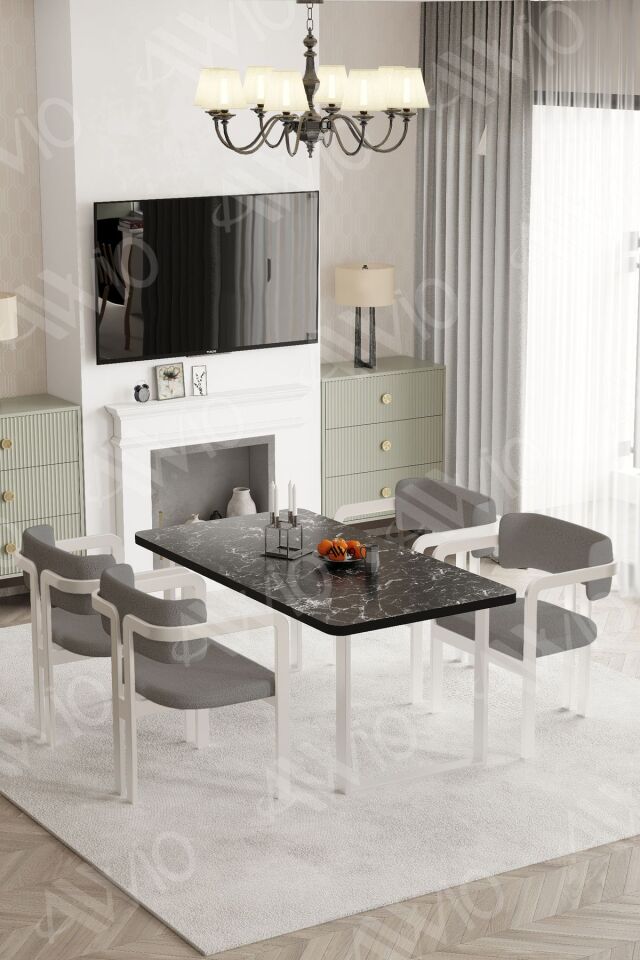 MARCO MetalAyak Tokyo Demonte Sandalye 80x120 Yemek Masası Mutfak Masası 4 Kişilik