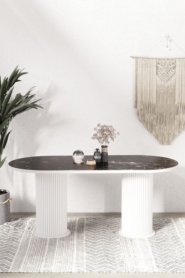 Veyron Bohem Ayak Beyaz Sandalye 80x140 Yemek Masası Mutfak Masası 6 Sandalyeli Masa Sandalye Takım