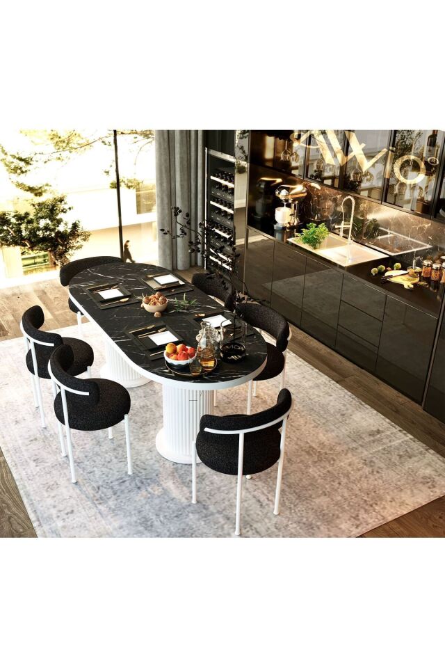 Lucida Teddy Sandalye 80x140 Yemek Masası Mutfak Masası 6 Sandalyeli Masa Sandalye Takım