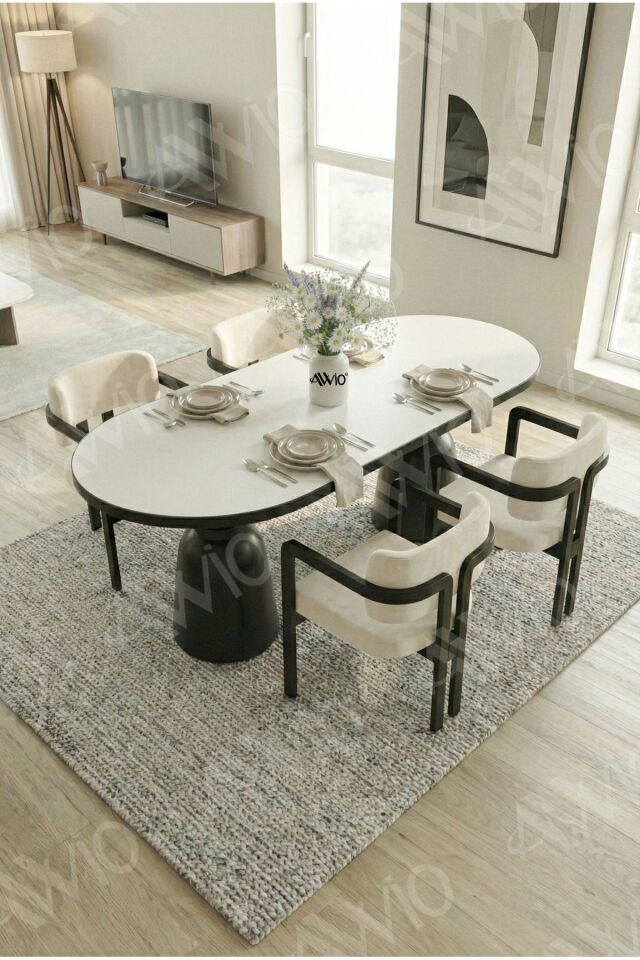 Bolivya Serisi Vazo Ayak Bohem 4 'lü Metal Tokyo Demonte Sandalye 80x140 Masa Sandalye Takımı