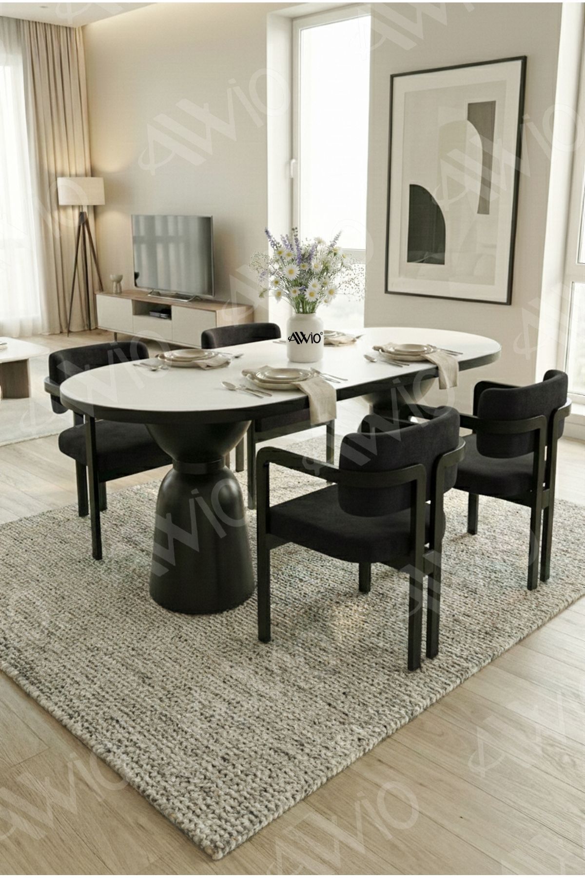 Bolivya Serisi Vazo Ayak Bohem 4 'lü Metal Tokyo Demonte Sandalye 80x140 Masa Sandalye Takımı