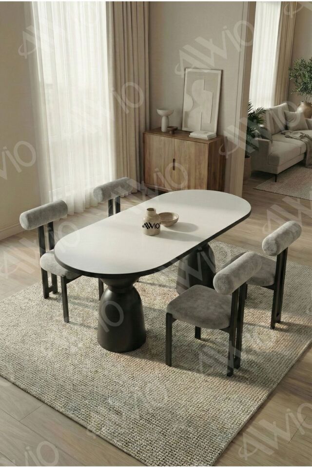 Castella Serisi Vazo Ayak Bohem 4 'lü Metal Pofi Demonte Sandalye 80x140 Masa Sandalye Takımı