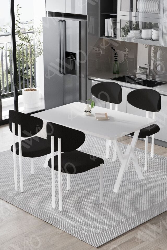 Hauga Lotus Sandalye 80x120 Yemek Masası Mutfak Masası 4 Kişilik Masa Sandalye Takımı