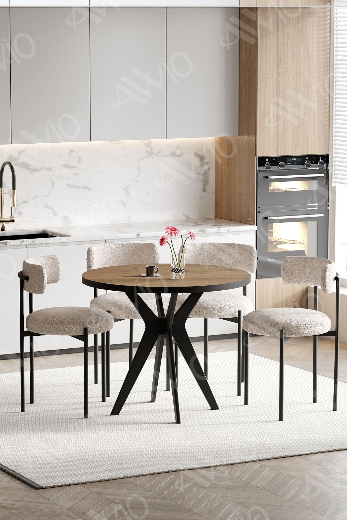 Lisabo Serisi 4'lü Teddy Sandalye 90x90 Masa Sandalye Takımı