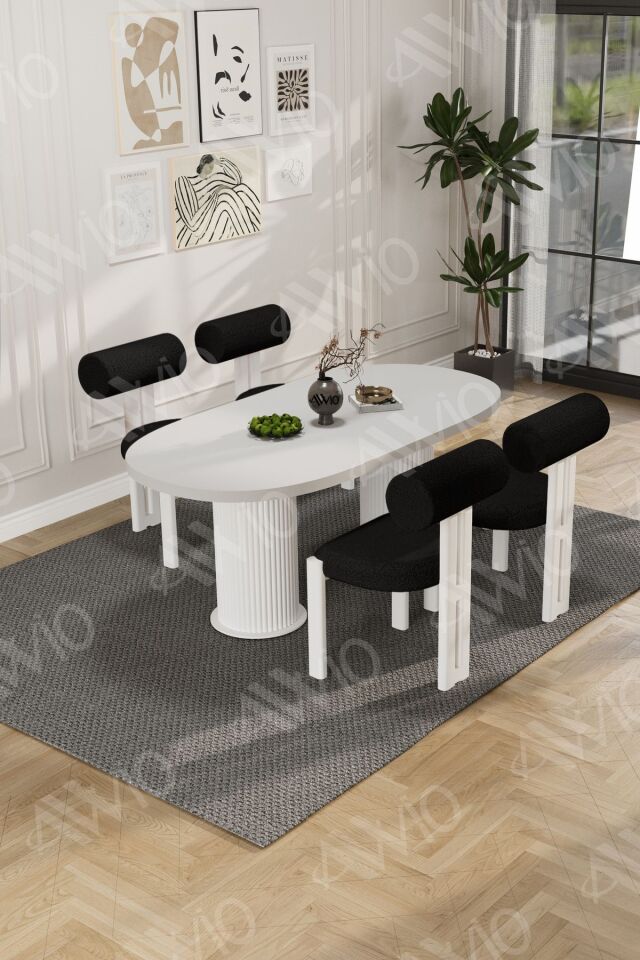 Lora Serisi Bohem Ayak 4'lü Metal Pofi Demonte Sandalye 80x140 Masa Sandalye Takımı