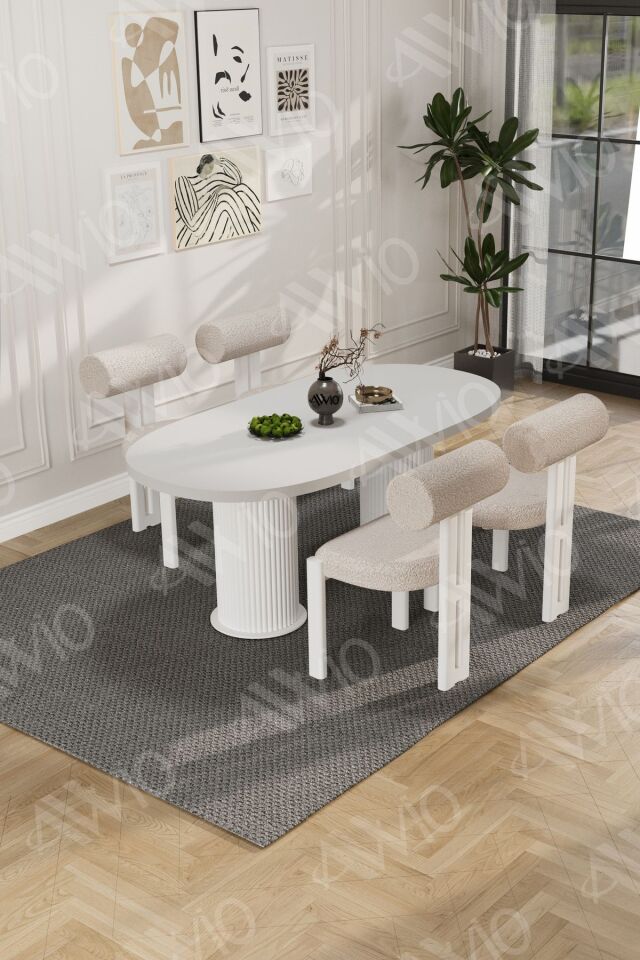 Lora Serisi Bohem Ayak 4'lü Metal Pofi Demonte Sandalye 80x140 Masa Sandalye Takımı