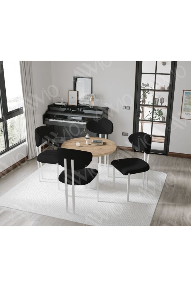 LOURES Serisi Bohem Ayak 4'lü Lotus Sandalye 90x90 Masa Sandalye Takımı