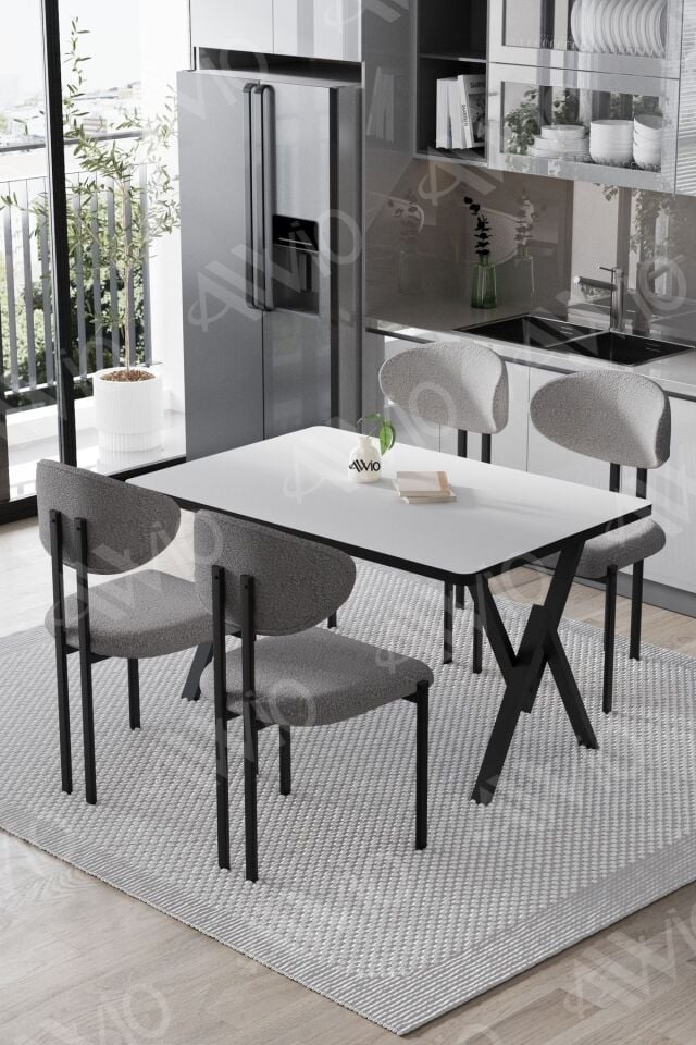 Mara Lotus 80x120 Yemek Masası Mutfak Masası Ofis Masası 4 Kişilik Masa Sandalye Takımı