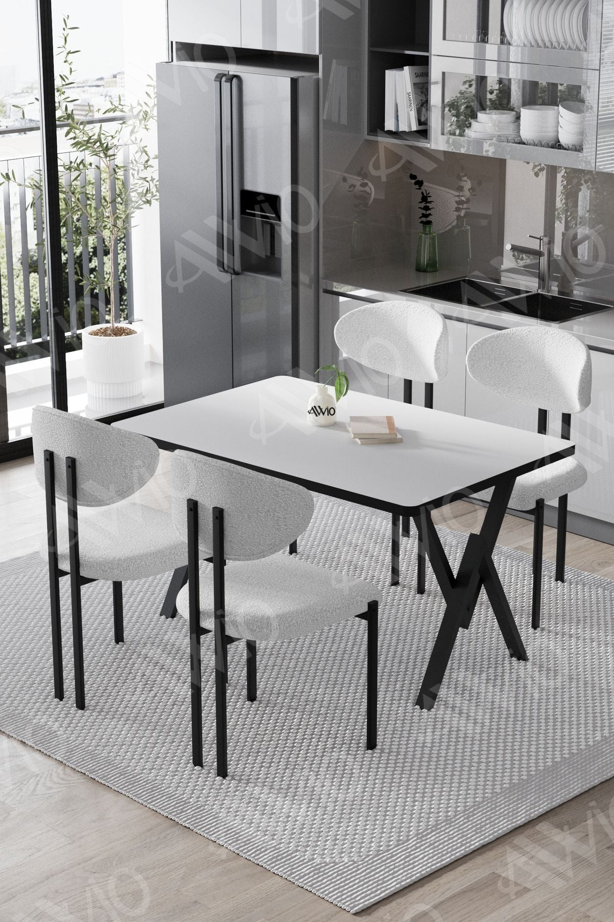 Mara Lotus 80x120 Yemek Masası Mutfak Masası Ofis Masası 4 Kişilik Masa Sandalye Takımı
