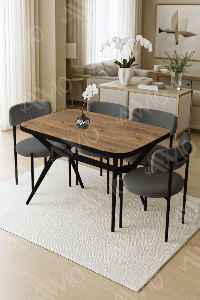 Merlin Serisi Teddy Sandalye 80x120 Yemek Masası Mutfak Masası 4 Kişilik Masa Sandalye Takımı