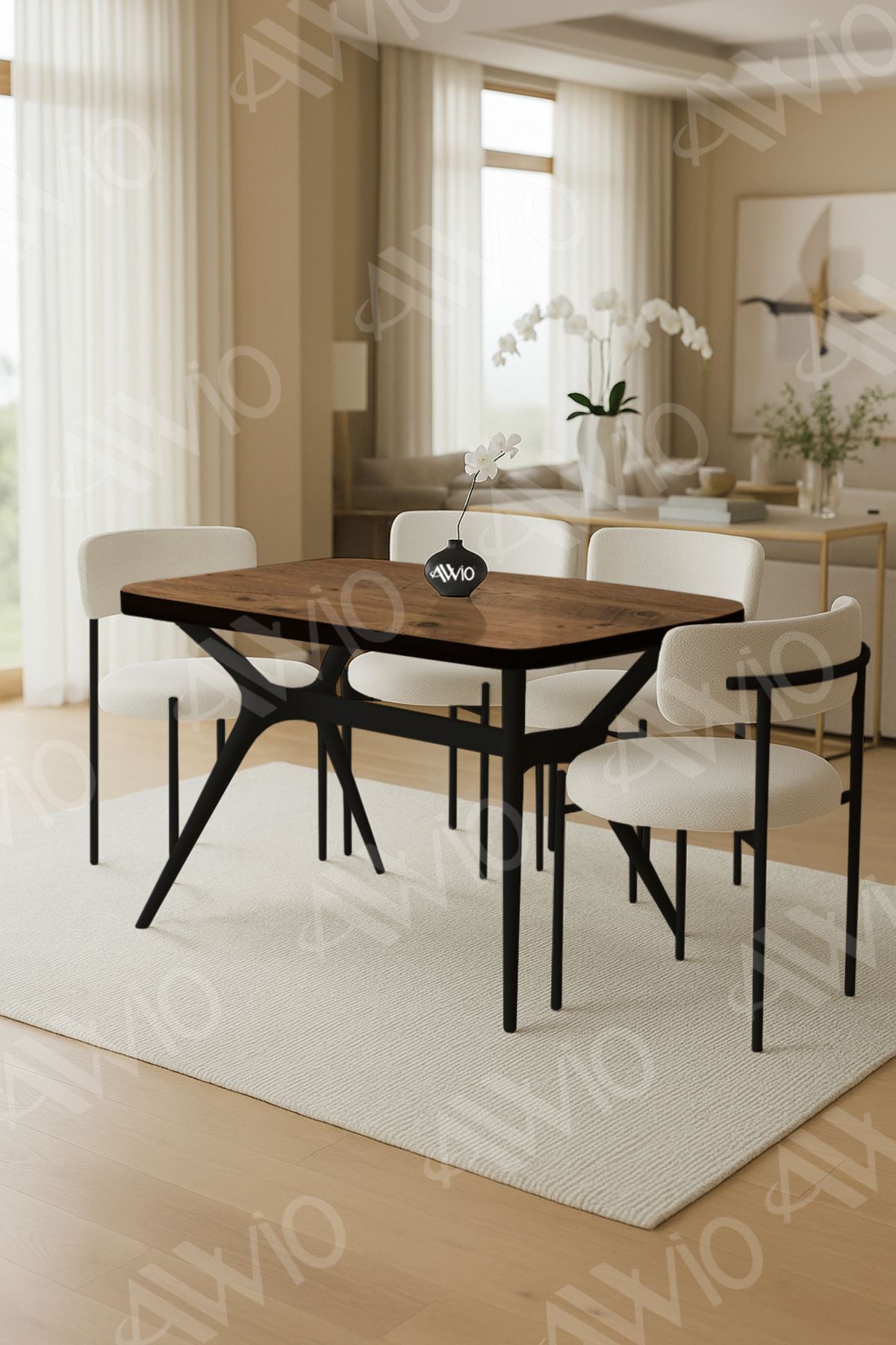 Merlin Serisi Teddy Sandalye 80x120 Yemek Masası Mutfak Masası 4 Kişilik Masa Sandalye Takımı