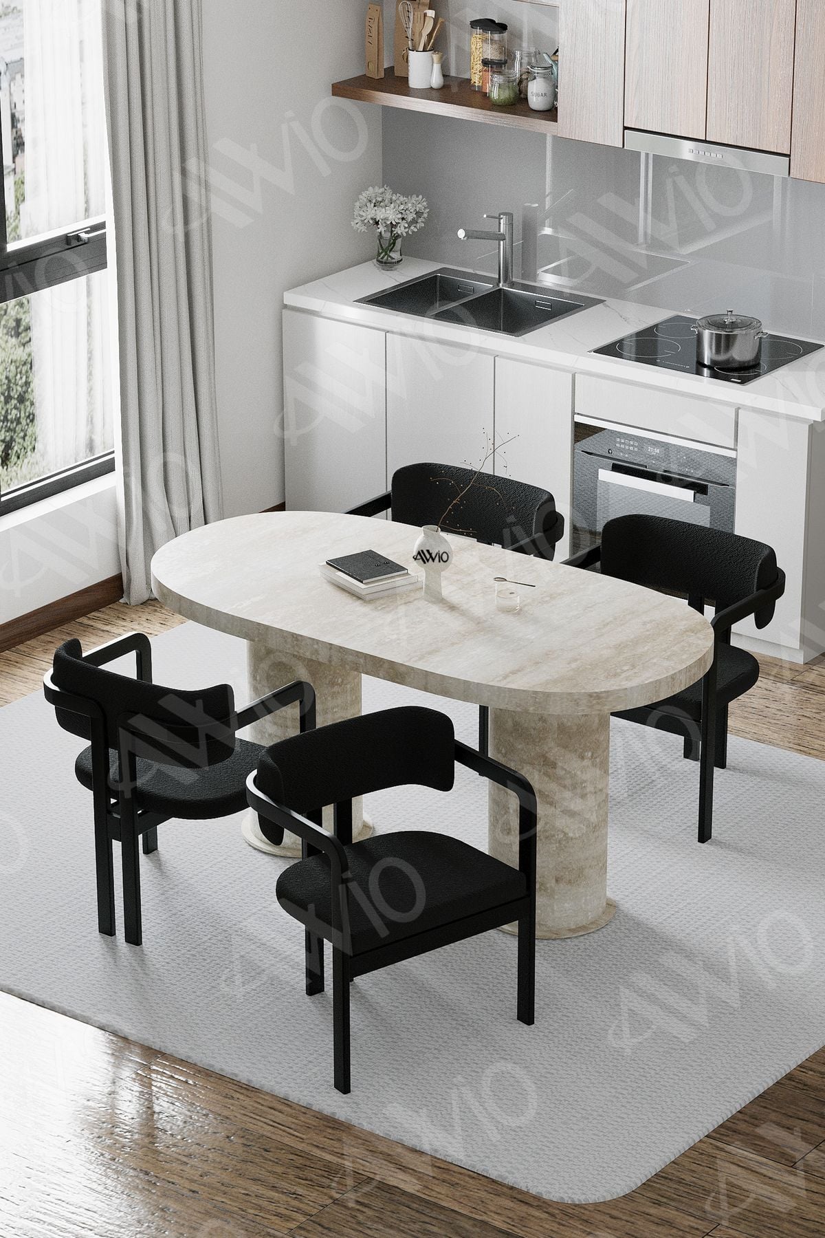 Traverten 80x140 Yemek Masası Mutfak Masası 4 Kişilik Masa Sandalye Takımı