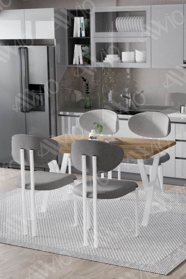 Moon Lotus Sandalye 80x120 Yemek Masası Mutfak Masası 4 Kişilik Masa Sandalye Takımı