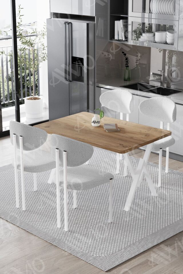 Moon Lotus Sandalye 80x120 Yemek Masası Mutfak Masası 4 Kişilik Masa Sandalye Takımı