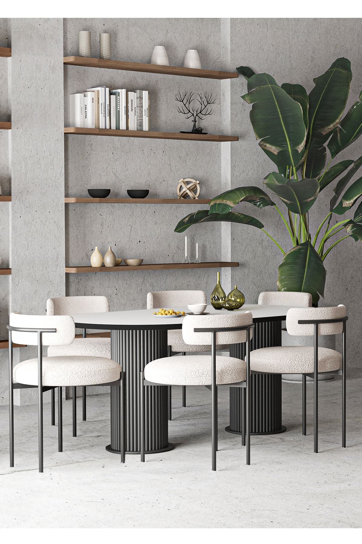 Mina Teddy Sandalye 80x140 Bohem Ayak Yemek Masası Mutfak Masası 6 Kişilik Masa Sandalye Takımı