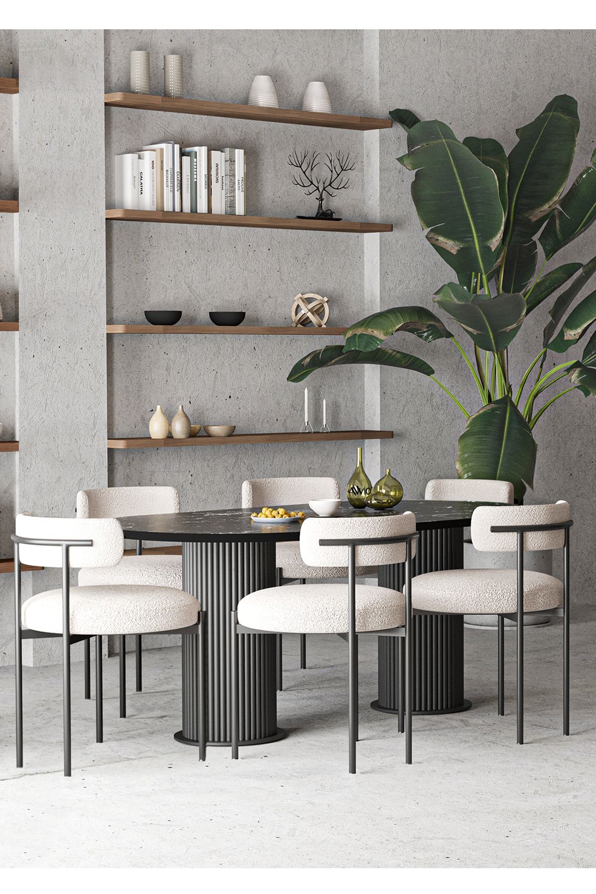 Mina Teddy Sandalye 80x160 Bohem Ayak Yemek Masası Mutfak Masası 6 Kişilik Masa Sandalye Takımı